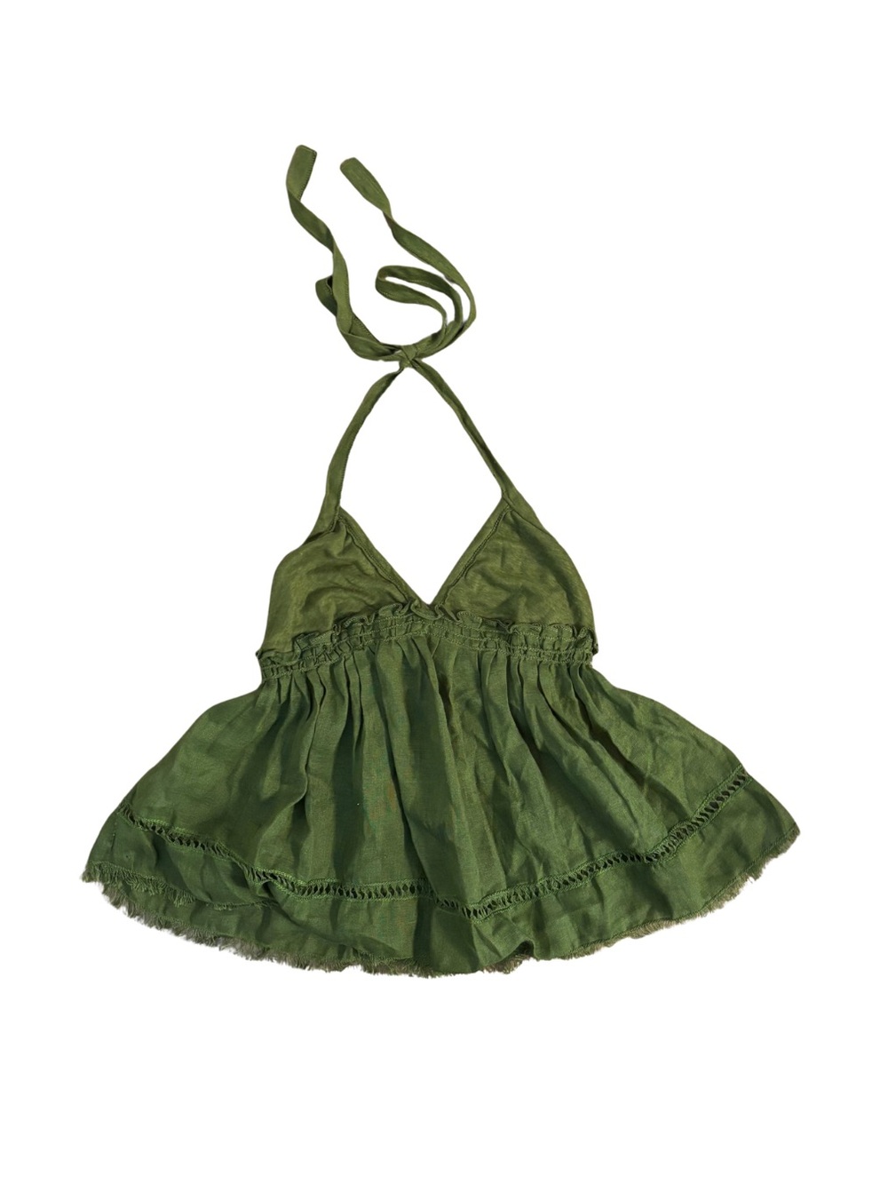 Max Studio Linen Green Halter Babydoll Tank Top